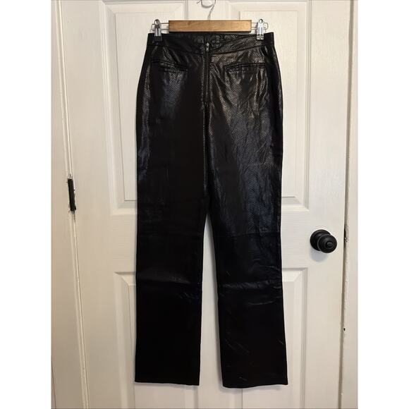 VTG Cache Y2K Black Leather Pants Snake Texture Size 4 Straight Leg Zipper Front - Picture 2 of 7